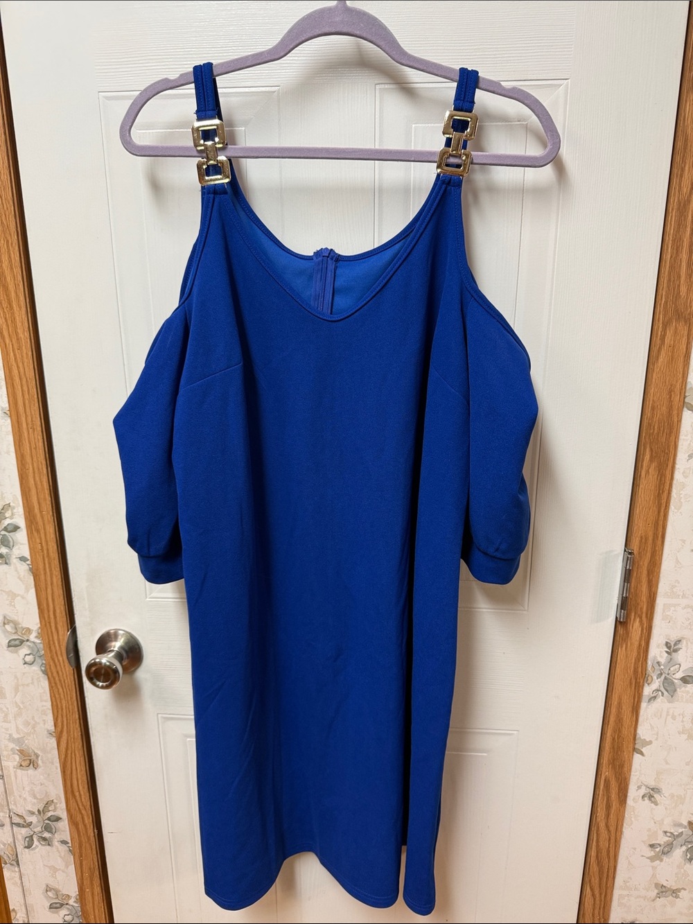 SHEIN Royal Blue Cold-Shoulder Dress with Gold Buckles